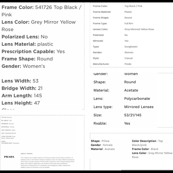 PRADA ROSE PINK MIRROR ROUND LENSES IN BLACK FRAMES WITH PINK ROSE DETAILING - Picture 8 of 16